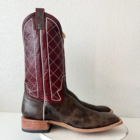 Rod Patrick Mens Cowboy Boots 14.5A Brown Mocha Bison Leather Square Toe Western - Picture 2 of 12